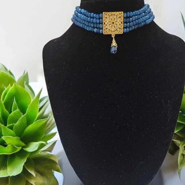 Collier Femme Bollywood Ethnique Plaqué Or Avec Perles Bleues - Neuf Avec étiquettes, Fête